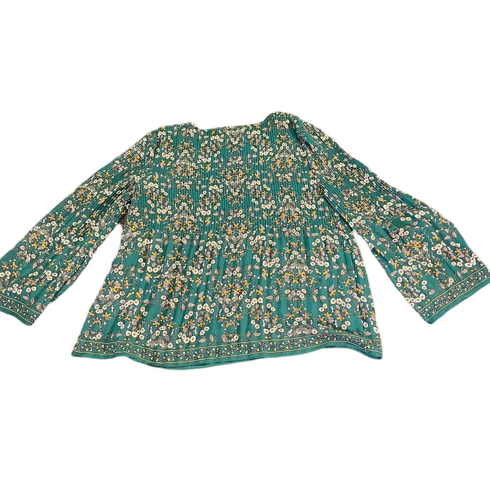 Max Studio Green Floral Accordion Bell Sleeve Top | Women's S - Picture 5 of 5